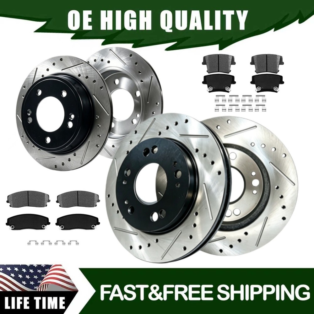 Front + Rear Drilled Rotors Brake Pad for Dodge Challenger 2010 2011 2012 – 2016
