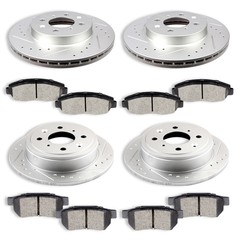 For 1994-2000 Honda Civic Front + Rear Drilled Slot Brake Rotors & Ceramic Pads