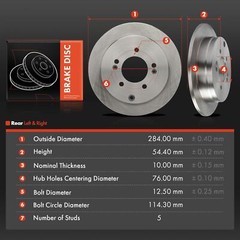 2Pcs Rear Left & Right Disc Brake Rotors for Hyundai Azera 2006-2009 Kia Amanti