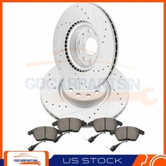 Brake Front Disc Rotors And Ceramic Pads Drilled Slot For Volkswagen GTI 06 – 14