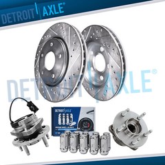 Front Drilled Brake Rotor Wheel Hub + 10pc Wheel Lug Nut for Chevy Malibu HHR G6