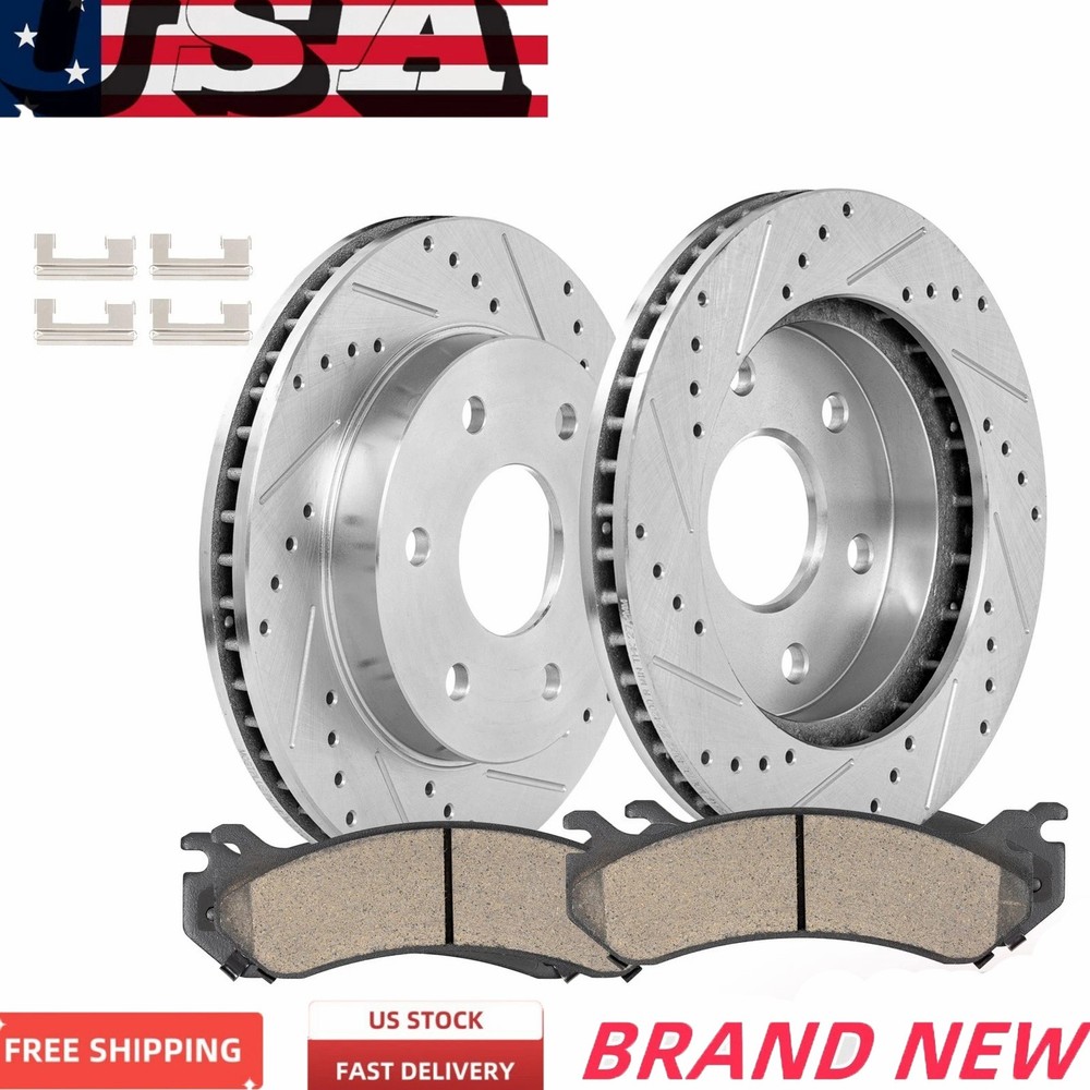 13.58″ REAR Drilled Disc Rotors Brake Pads for Chevy GMC Sierra Silverado 1500