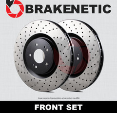FRONT SET BRAKENETIC Premium Cross Drilled Brake Rotors w/BREMBO BNP66086.CD