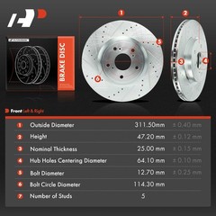 A-Premium Front Side Drilled Brake Rotor for Honda CR-V 17-23 Civic Accord Acura