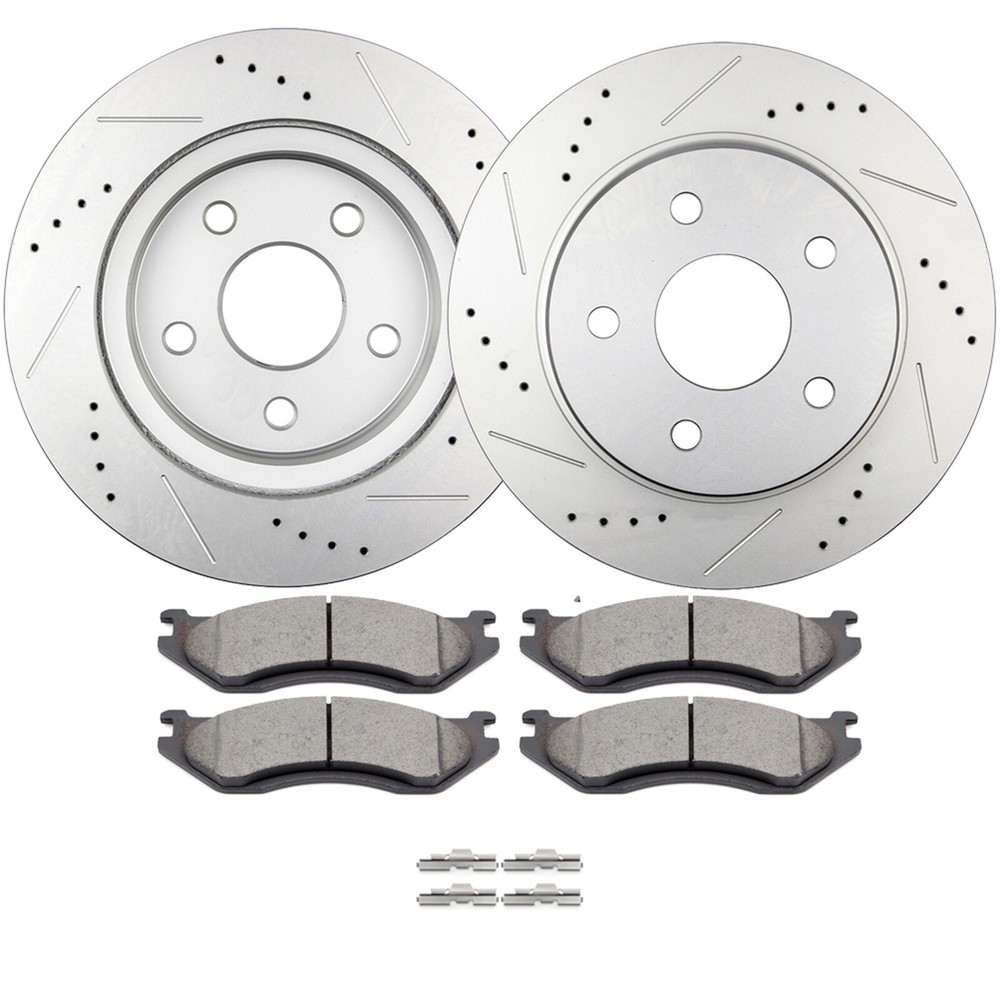 Front Drilled Rotors + Ceramic Brake Pads for 2004 2005 Dodge RAM 1500 Durango