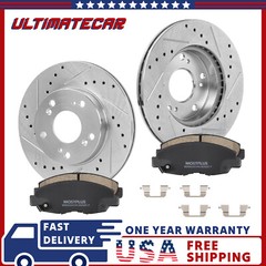 Set 2 Front Drilled Slotted Rotors + Brake Pads For 2006-2011 Honda Civic 1.8L