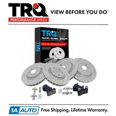 TRQ Front Rear Posi Ceramic Brake Pad & Performance Drilled Slotted Rotor