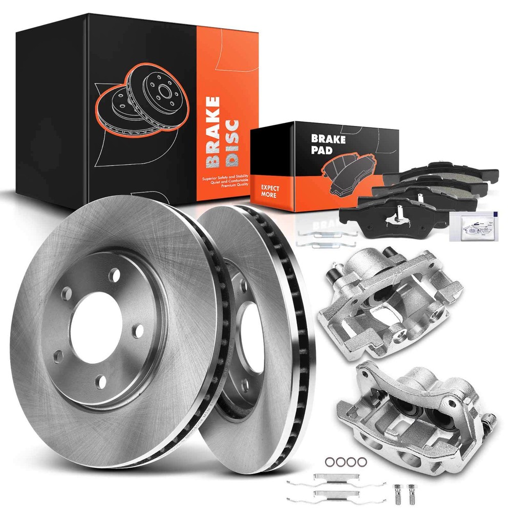 8x Front Disc Rotors & Pads + Caliper for Chrysler Town & Country Dodge Caravan