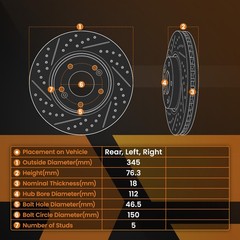 13.58in Rear L&R Brake Rotors Kit for Lexus LX570/Toyota Land Cruiser 2008-2021