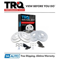 TRQ Front Rear Ceramic Brake Pads & Performance Drilled Slotted Rotor Kit