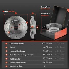 Rear Driver & Passenger Drilled Brake Rotor Brake Pad for Subaru Legacy Outback