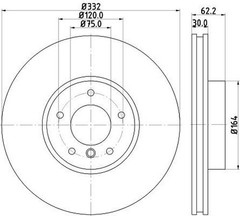 Hella Brake Disc Set Front 54608PRO 332mm x 30mm 05/06 x 120mm For BMW X5 OEM