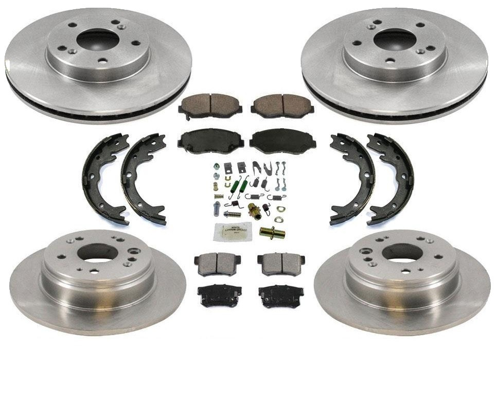 for 02-04 Honda CRV F & R Disc Brake Rotors Ceramic Pads Parking Shoes Springs