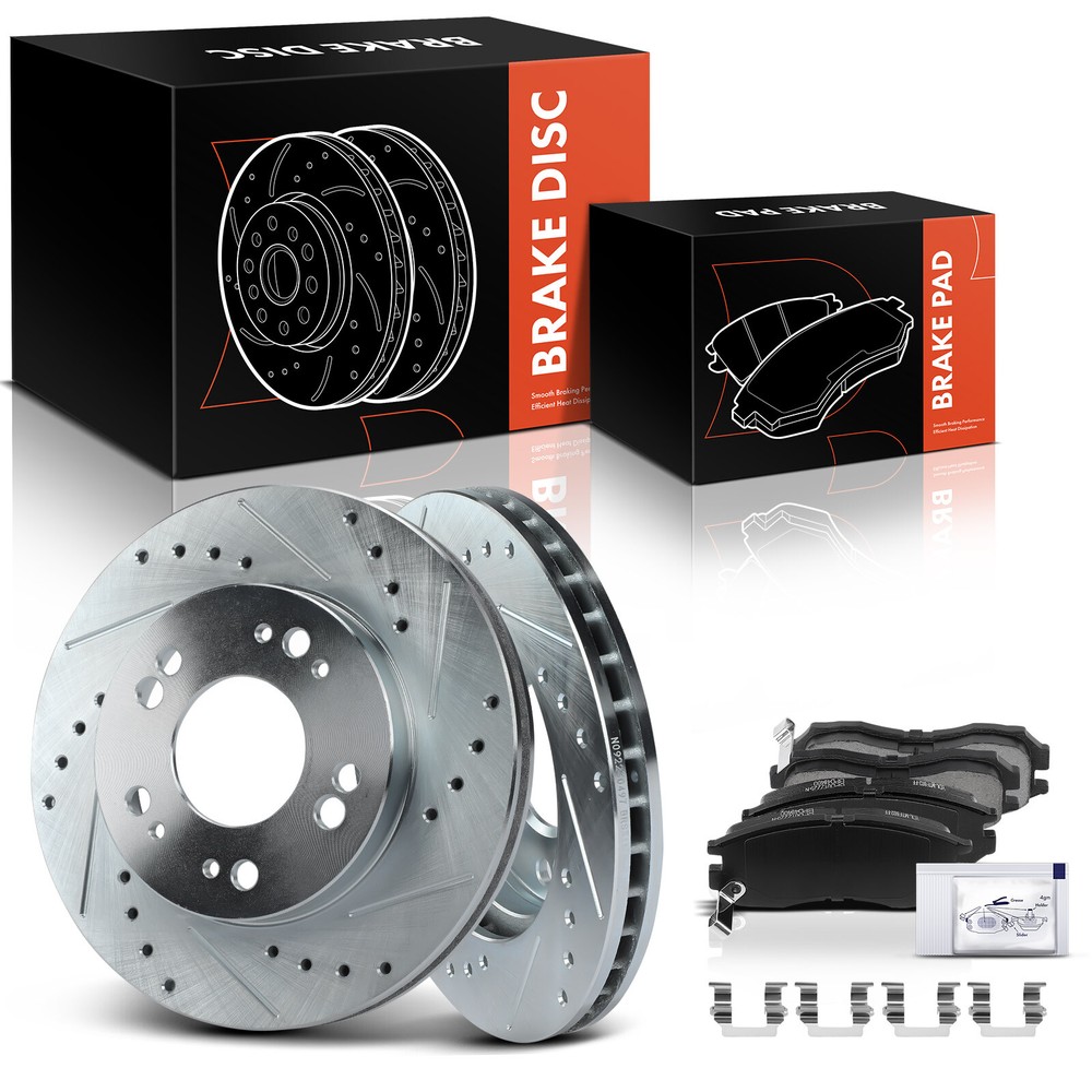 Front Drilled Rotors & Ceramic Brake Pads for Dodge Avenger Chrysler Mitsubishi