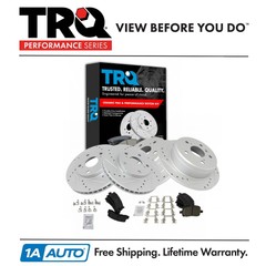 TRQ Front & Rear Performance Brake Rotor Drilled Slotted& Ceramic Pad