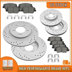 Front & Rear Drilled Brake Rotors Ceramic Brake Pads For 2016-2017 Hyundai Azera