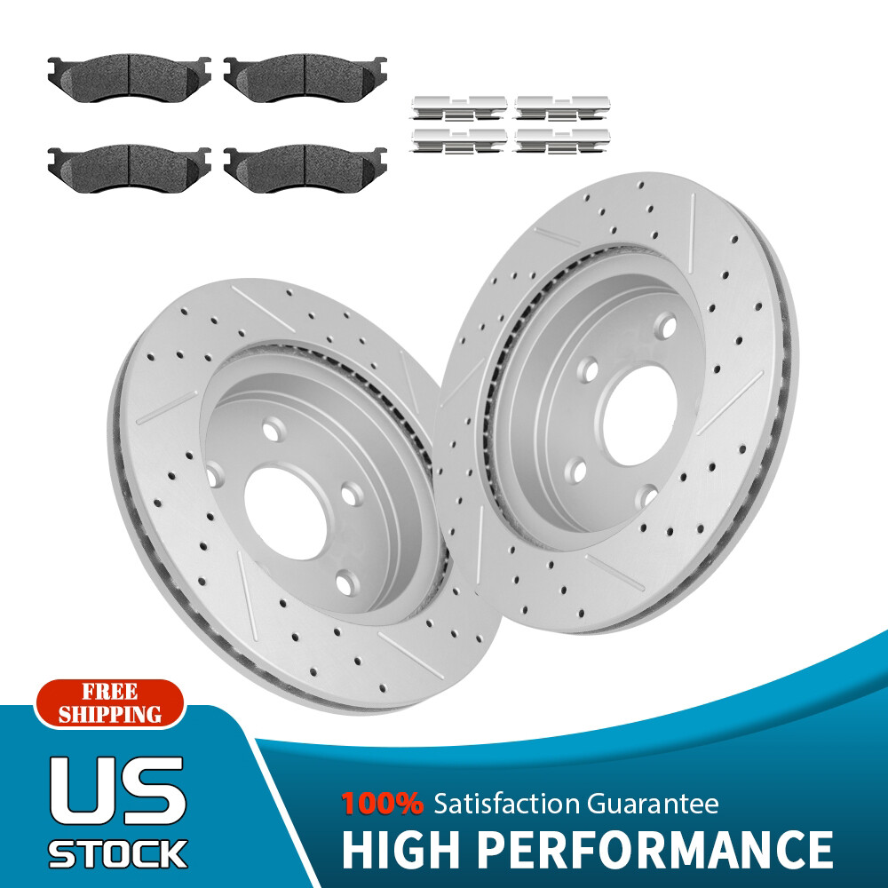 Front Drilled Rotors + Ceramic Brake Pads for 2004 2005 Dodge RAM 1500 Durango