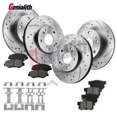 Front Rear Drilled Rotors Ceramic Brake Pads Kit for Honda Accord 2003-2007 2.4L