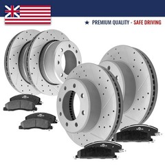 14.1″ Front and Rear Drilled Rotors Ceramic Brake Pads for Dodge Ram 2500 3500