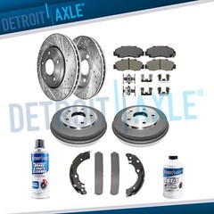 Front Drilled Rotors Brake Pads & Rear Brake Drum Shoes for 1997-2001 Honda CR-V
