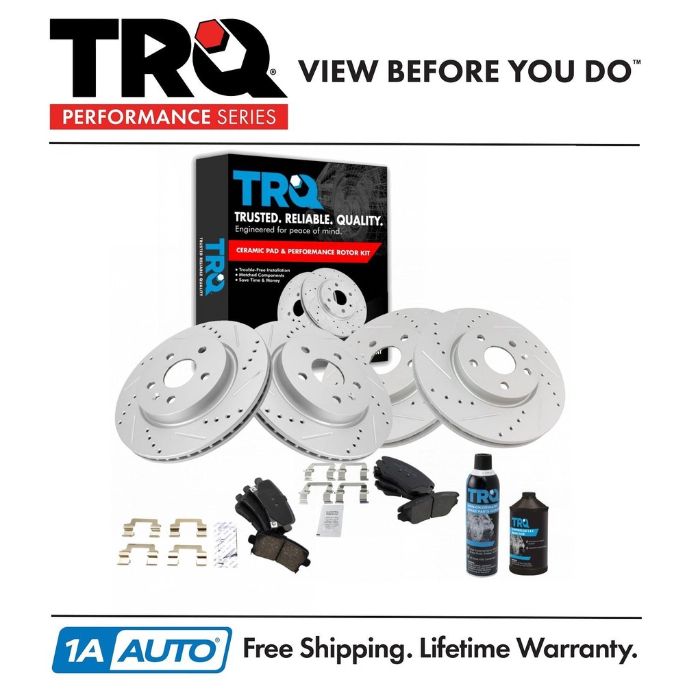 TRQ Front Rear Ceramic Pads & Performance Brake Rotor Kit w/ Chemicals