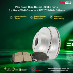 Pair Front Disc Rotors+Brake Pads for Great Wall Cannon NPW 2020-2024 316mm