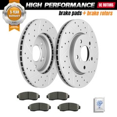 Front Drilled Disc Rotors + Ceramic Brake Pads for 2005-2009 2010 Honda Odyssey