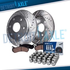 4WD Front Drilled Rotors Brake Pads w/ 24pc Wheel Lug Nuts for Yukon K1500 K2500