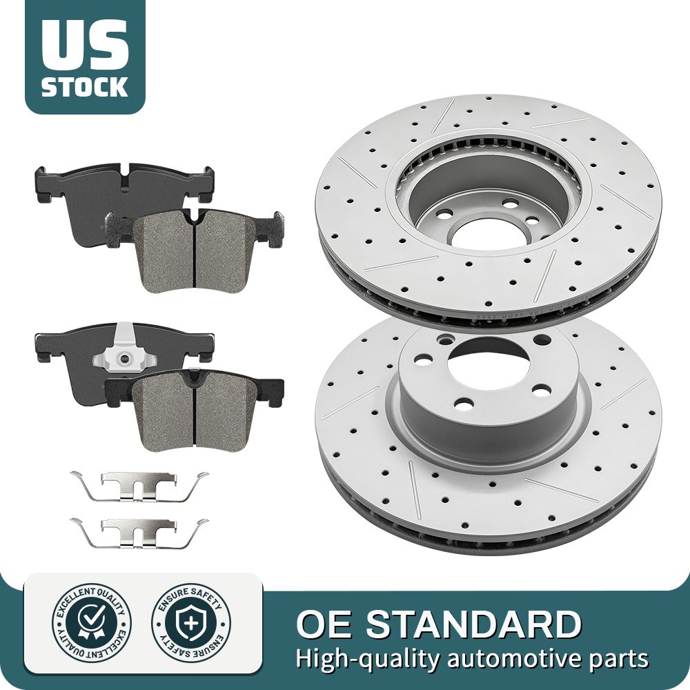 Front Drilled & Slotted Brake Disc Rotors & Ceramic Pads For 2011-2017 BMW X3 X4