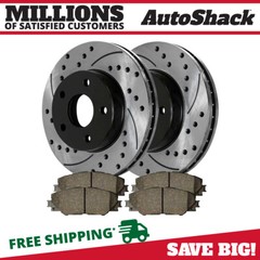 Front Drilled Slotted Brake Rotors Black & Pads for Toyota RAV4 Scion tC 2.5L V6