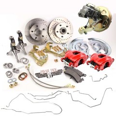 1964-1967 Chevelle Disc Brake Kit Red Calipers & Complete Brake Line Kit