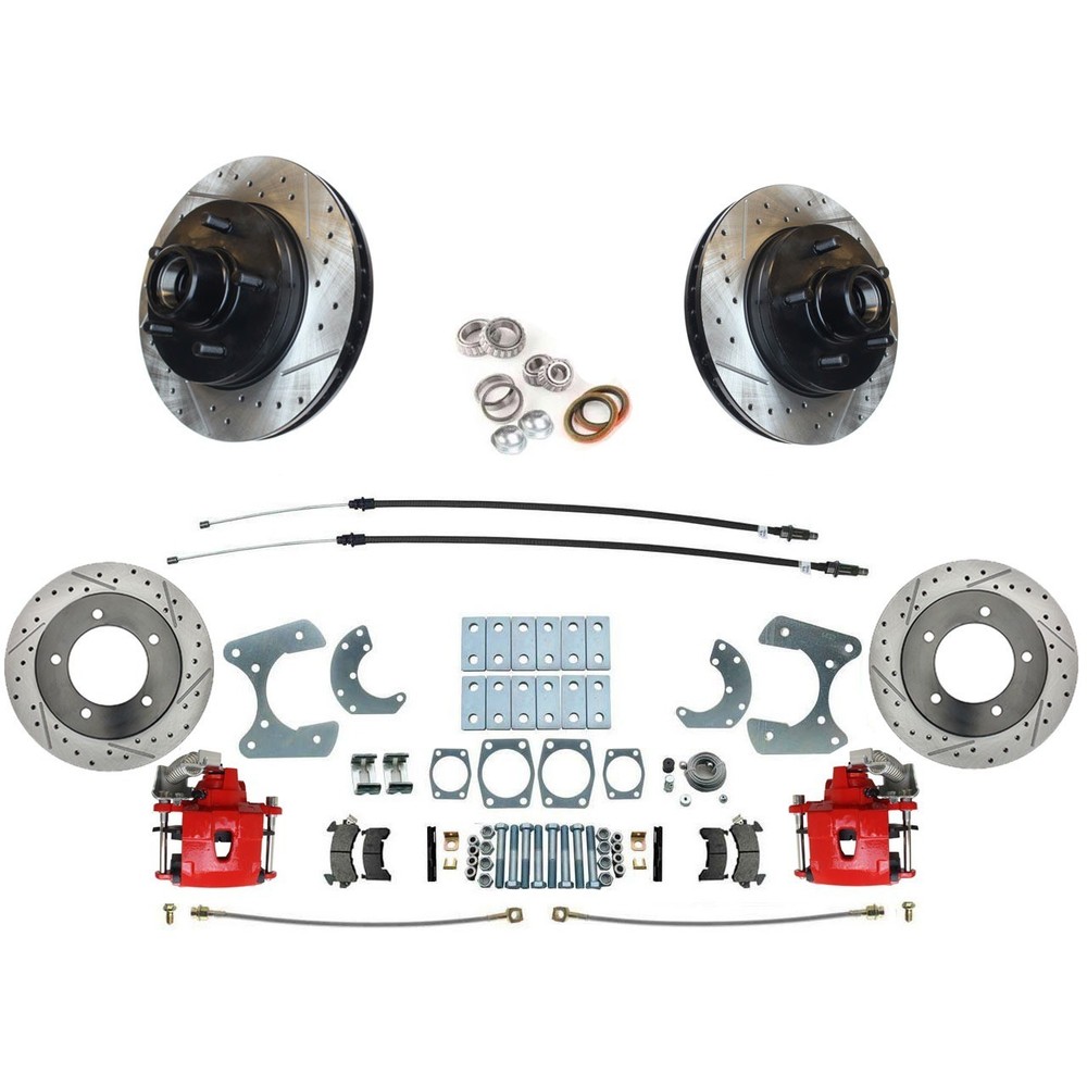 1973-79 Ford F-100 Front Disc Rotors & Rear Disc Brake Conversion-RED Calipers
