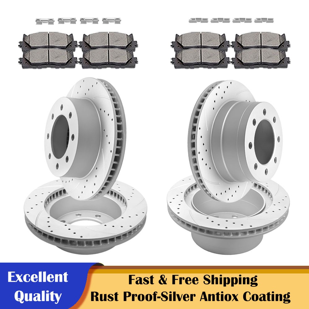 13.91 Inch Front and Rear Drilled Rotors Brake Pads Kits for Dodge Ram 1500 2500
