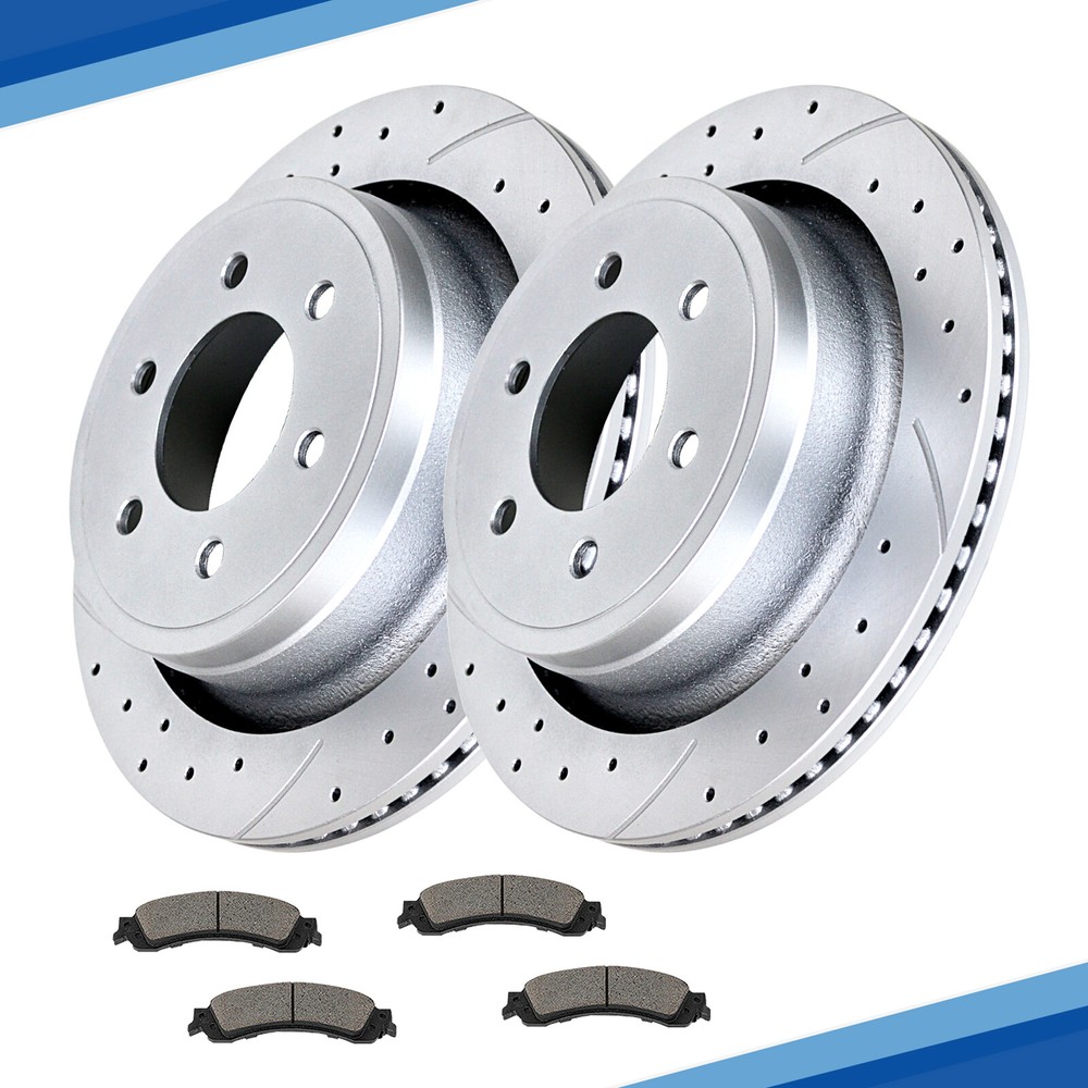 Rear Drilled Brake Rotors Brakes Pads Brakes Kit for Ford F-150 6-LUG Rotor Pad
