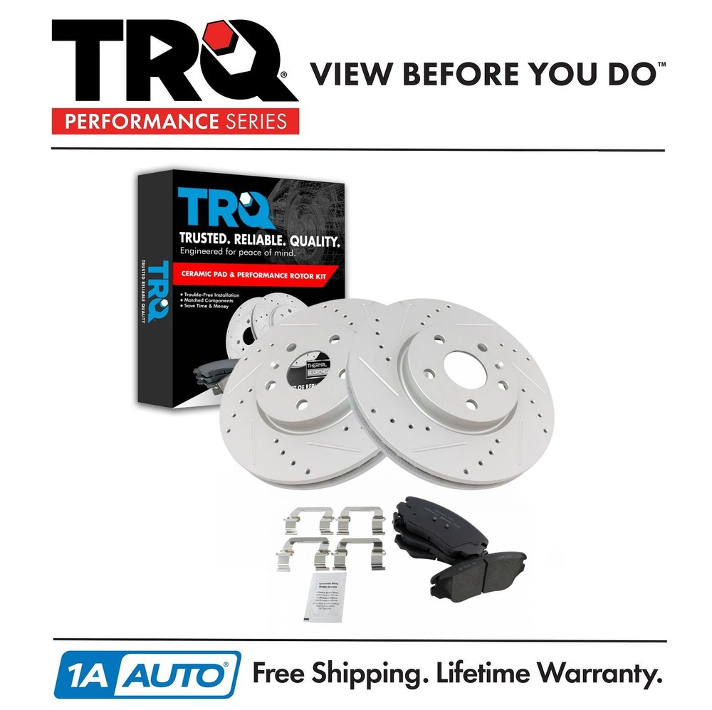 TRQ Front Ceramic Brake Pad & Performance Drilled Slotted Zinc Rotor Kit