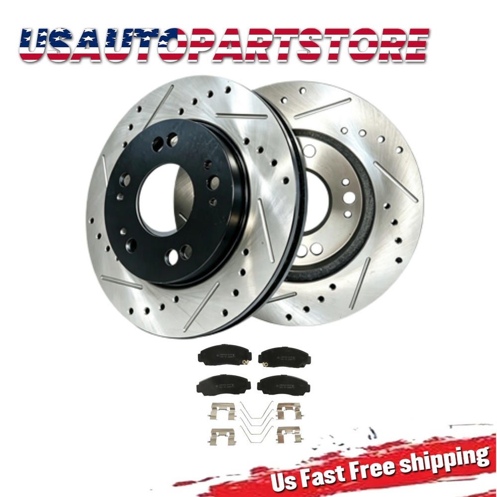 11.81 inch Front Drilled Disc Rotor Brake Ceramic Pad Kit For Honda Accord