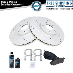 Front Ceramic Brake Pad & Cross Drilled Rotor w/Chemicals
