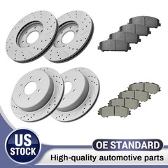 Front Rear Drilled Disc Brake Rotors Ceramic Pads Kit for 2017-2023 Nissan Titan