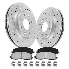 Front Drilled Rotors Brake Calipers & Pads for Grand Caravan Town & Country C/V