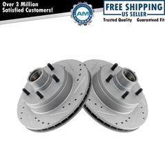 Front Performance Drilled Slotted & Coated Disc Brake Rotor Pair for GM