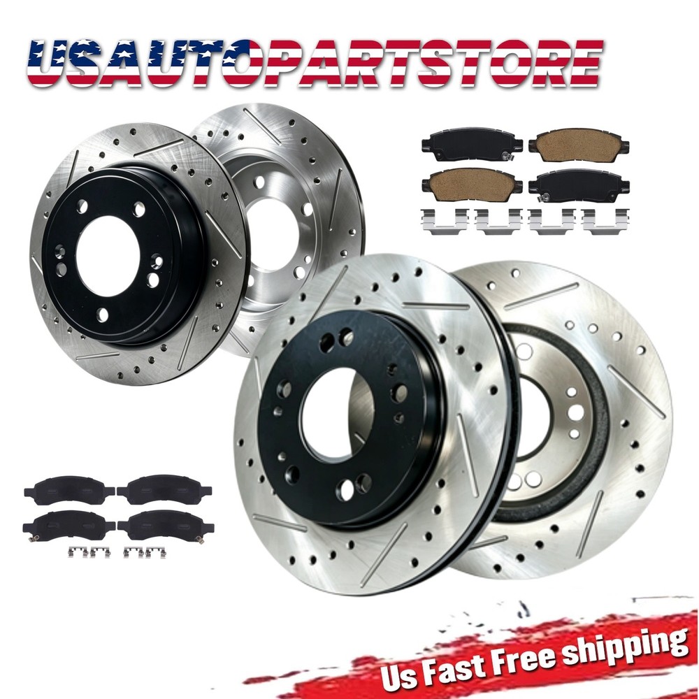 Front Rear Drilled Rotors Brake Pads Kit for GMC Acadia Saturn Outlook 2007-2010