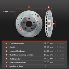 257 mm Front Drilled Rotor & Brake Pad for Chrysler Town & Country Dodge Caravan