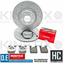 FOR BMW M235i F22 REAR DRILLED BRAKE DISCS MINTEX PADS WEAR SENSOR WIRE 345mm