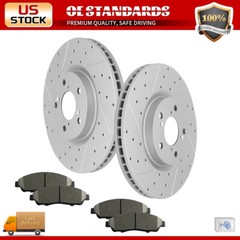 Front Disc Drilled Rotors Ceramic Brake Pads for Honda Pilot Acura RLX MDX ZDX