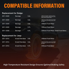 Front Drilled Rotors Pads for 2011-2020 Jeep Grand Cherokee Dodge Durango 330mm