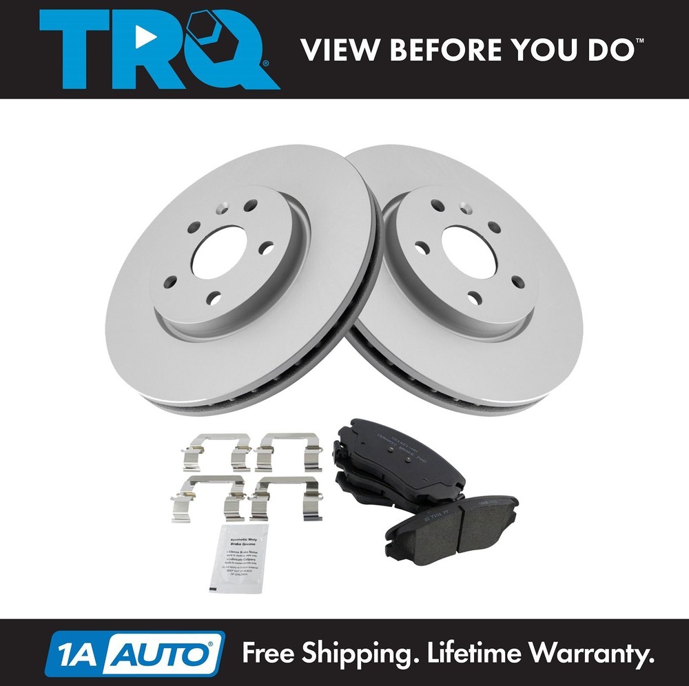 TRQ Front Ceramic Brake Pad & Coated Rotor Kit w/Fluids for Terrain Equinox