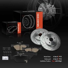 Rear Driver & Passenger Drilled Brake Rotor Brake Pad for Subaru Legacy Outback