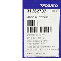 Genuine Volvo 1999-2009 S60 S80 V70 XC70 Disc Brake Rotor Assembly 31262707