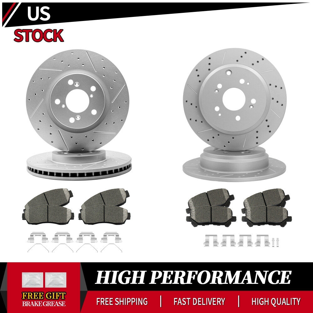 Front Rear Drilled Disc Brake Rotors + Ceramic Pads For Honda Odyssey 2011 -2014