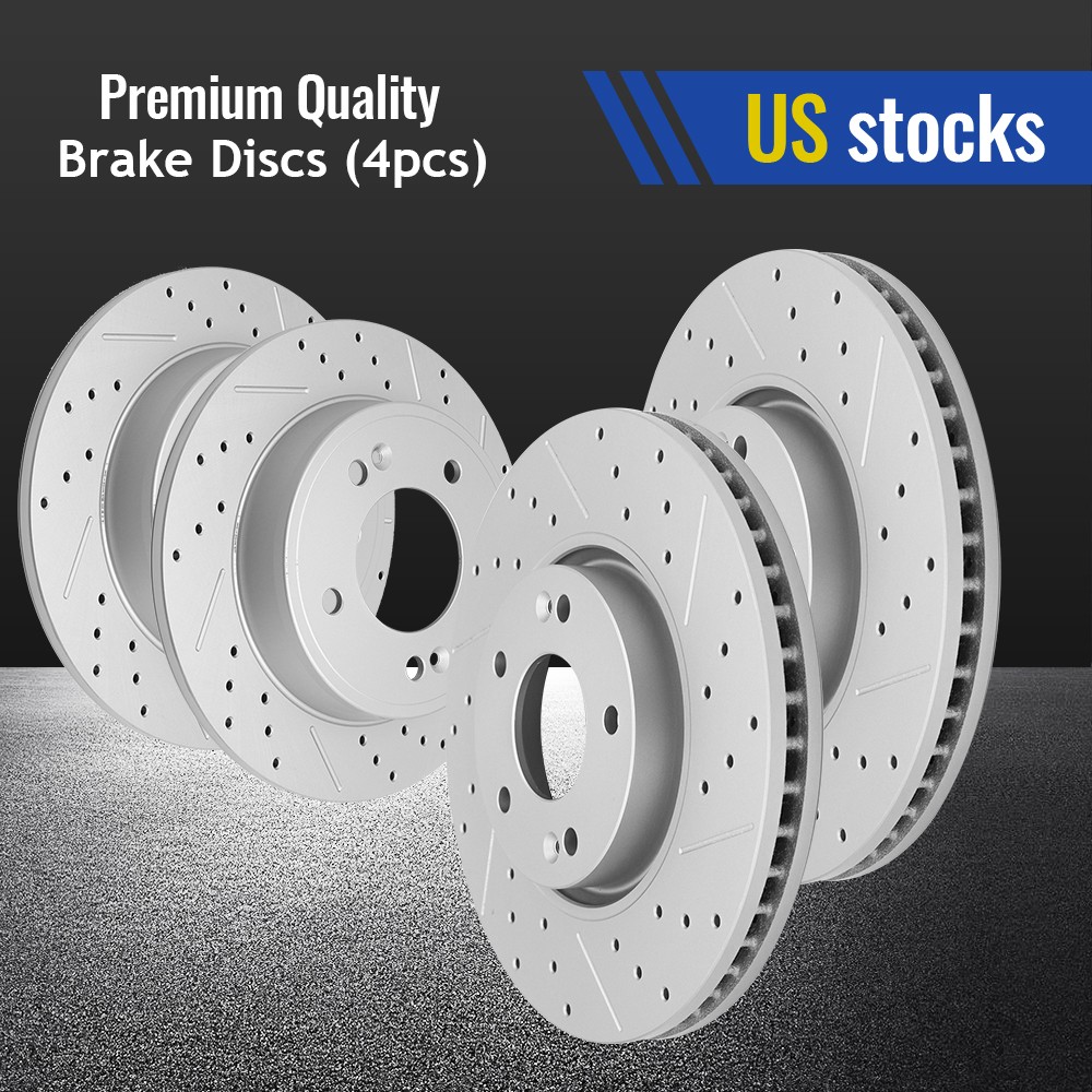 Front Rear Drilled Brake Disc Rotors For 2013-2018 Hyundai Veloster Kia Forte